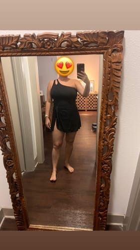 Customer photo review of Emoswim - One Shoulder One Piece Swim Dress for Women Tummy Control Swimsuit with Skirt