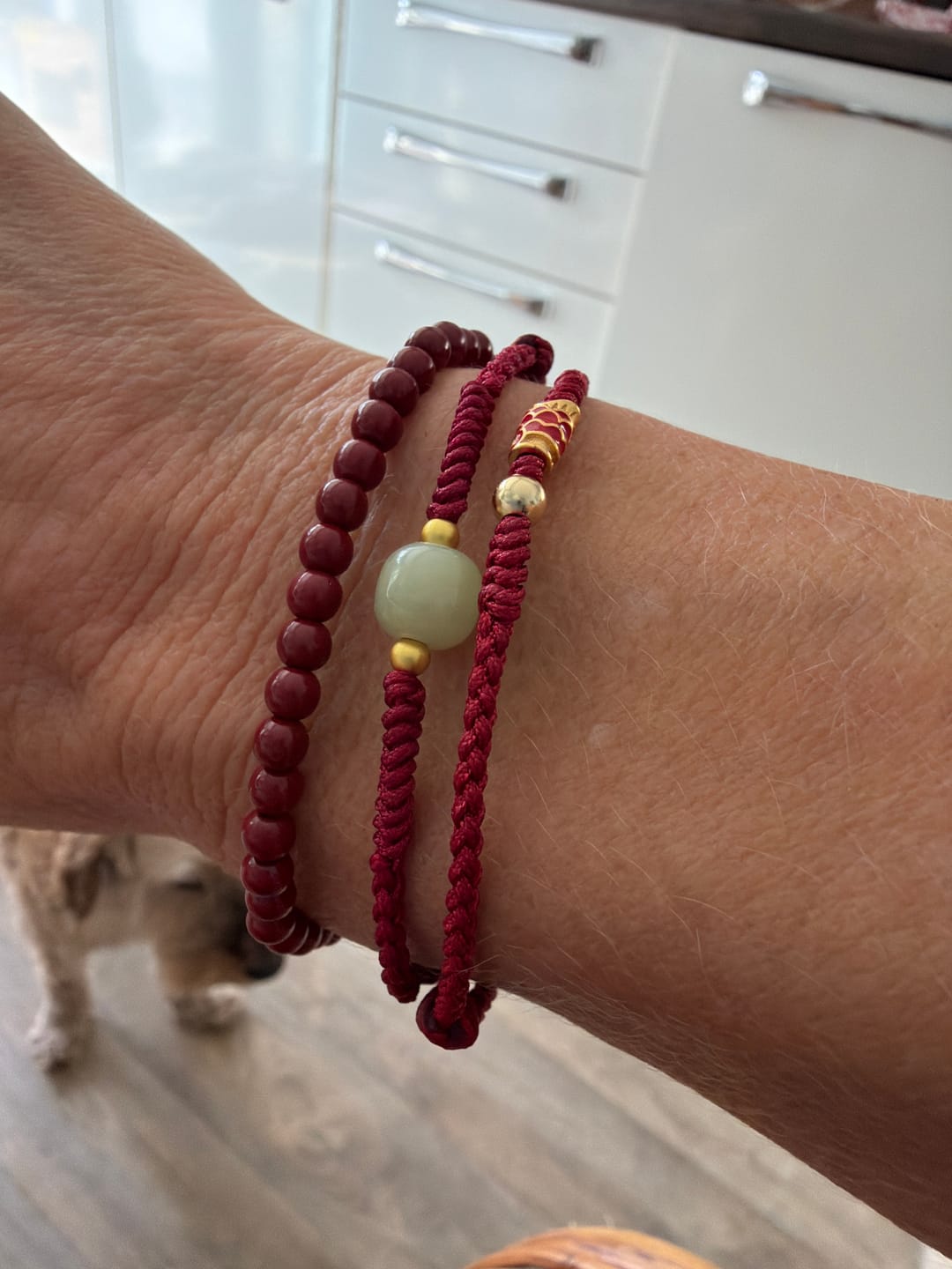 Customer photo review of Buddha Stones Handmade Jade Lucky Bead Prosperity Braided Bracelet
