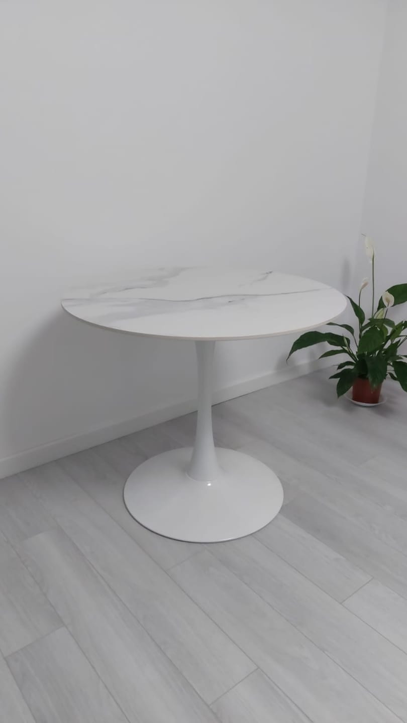 Customer photo review of Masa ESPERO, alb cu efect de marmura/alb, ceramica/metal, 90x90x75 cm