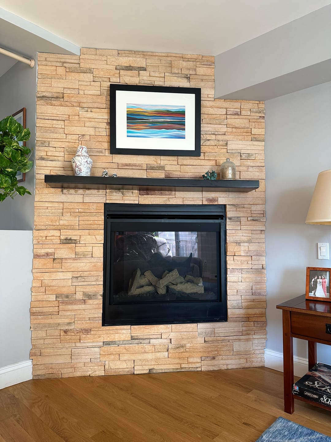 Customer photo review of Non-Combustible Metal Fireplace Mantel Shelf | Custom Floating Mantel, Black
