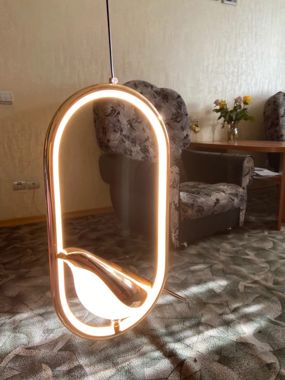 Customer photo review of Sculptural Oval Pendant Light With Warm LED Glow, Adjustable Drop