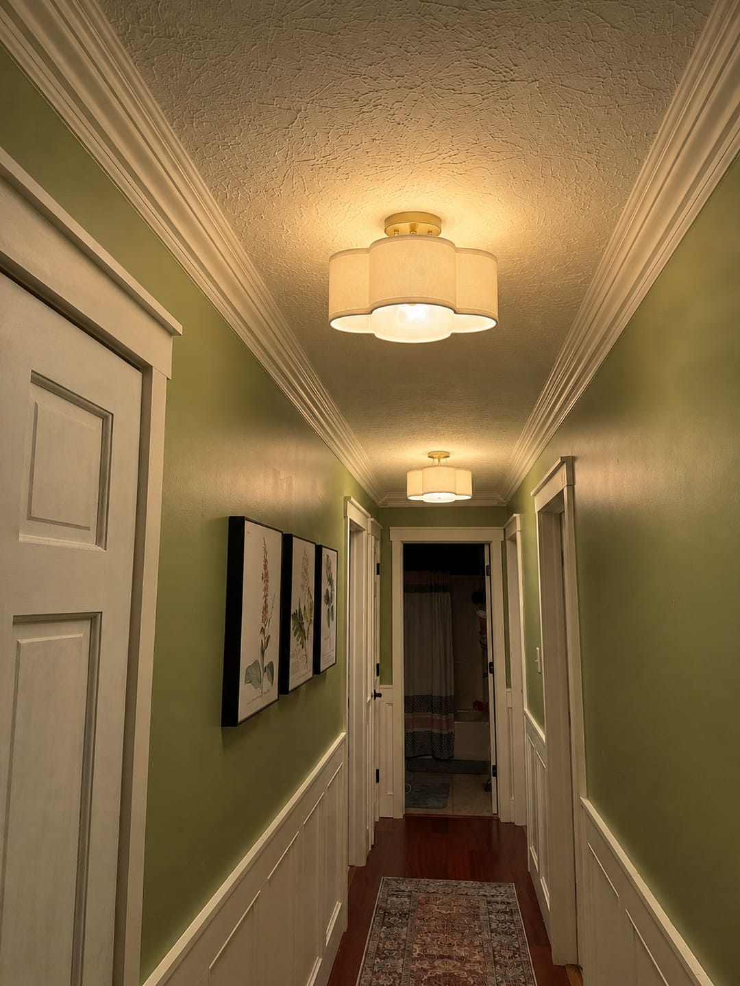 Customer photo review of 4-Lobed White Linen Flower Scallop Drum Semi-flush Mount