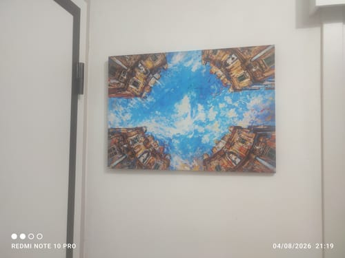 Customer's Vortice dei Quattro Canti canvas painting hanging on a white wall in a living space.