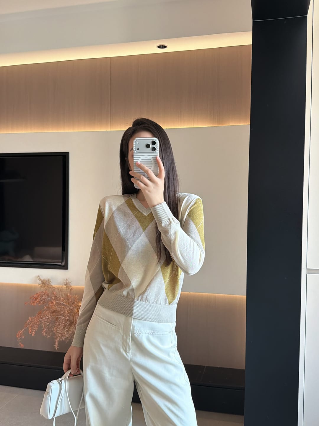 Customer photo review of LILY Argyle V-Neck Knit Sweater