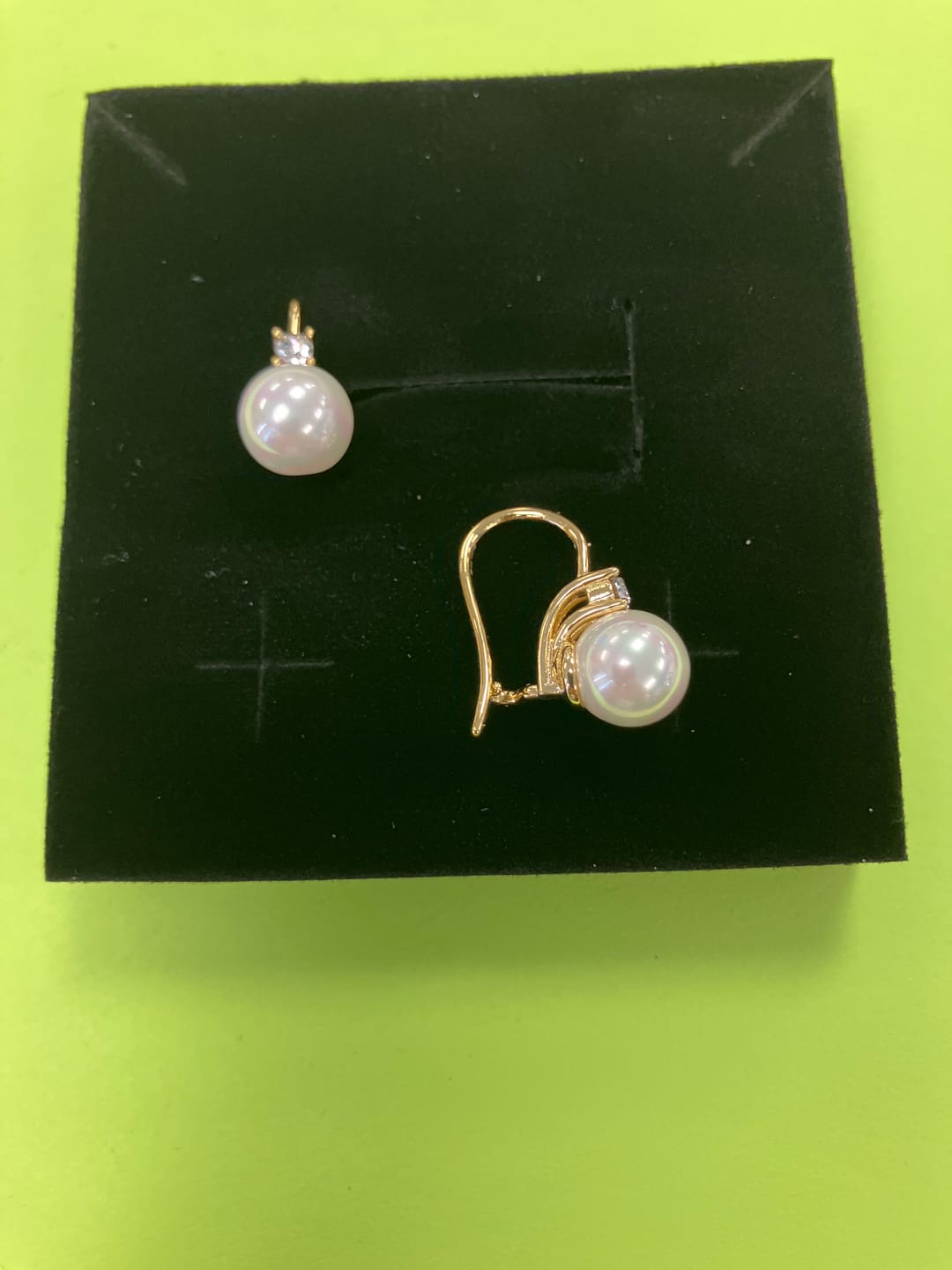 Customer photo review of Cassie 18k White Gold Plated Pearl Drop Earrings with Swarovski Crystals