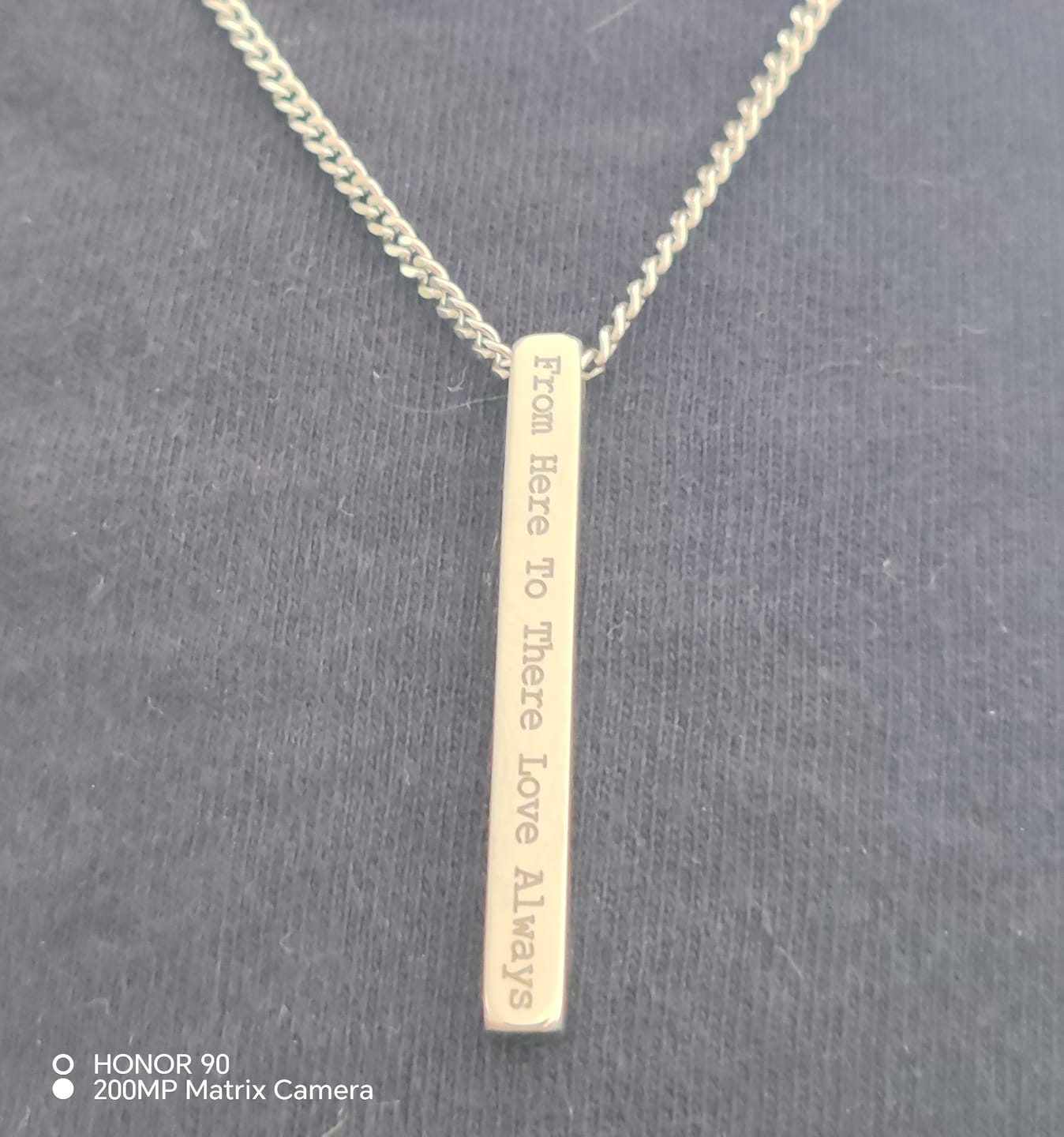 Customer photo review of Silver Personalised Bar Necklace