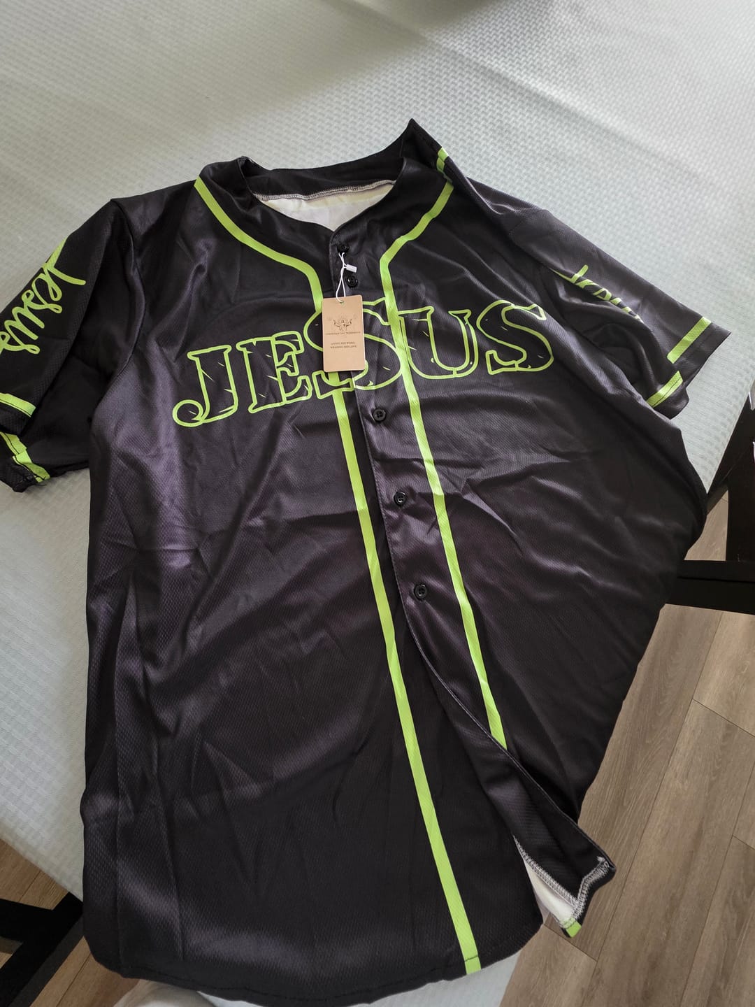 Customer photo review of Christianartworkshop Jesus Cross Nail and Crown of Thorns Baseball Jersey