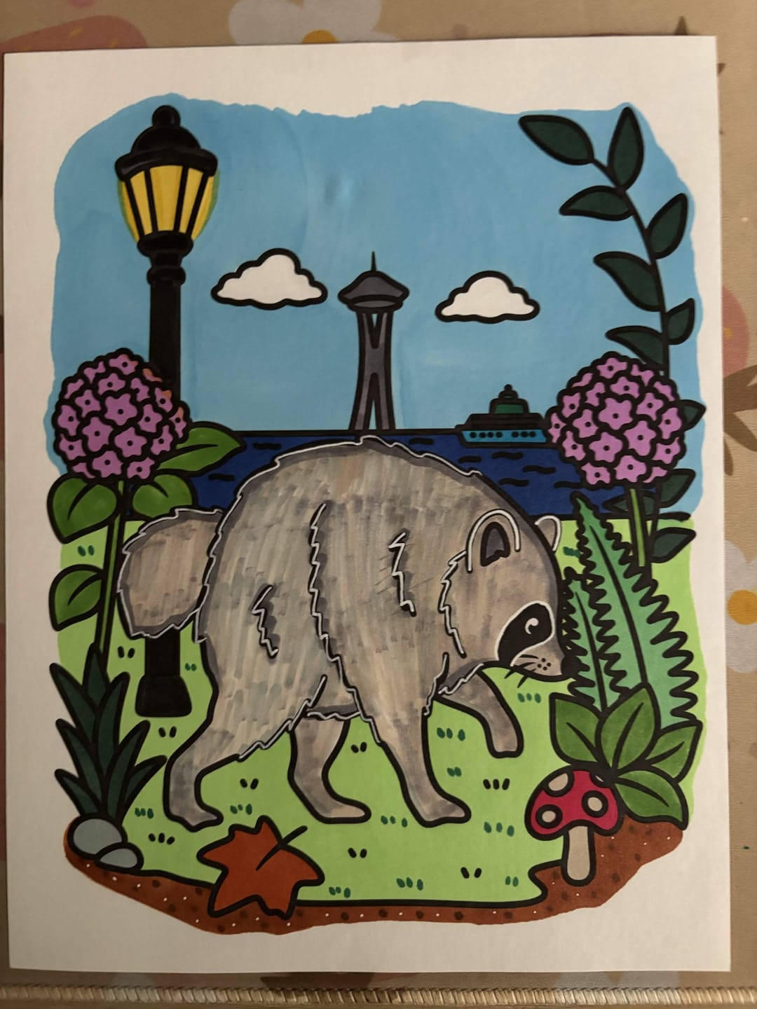 Customer photo review of Jimothy the Raccoon – Digital Coloring Page (8” x 10”)
