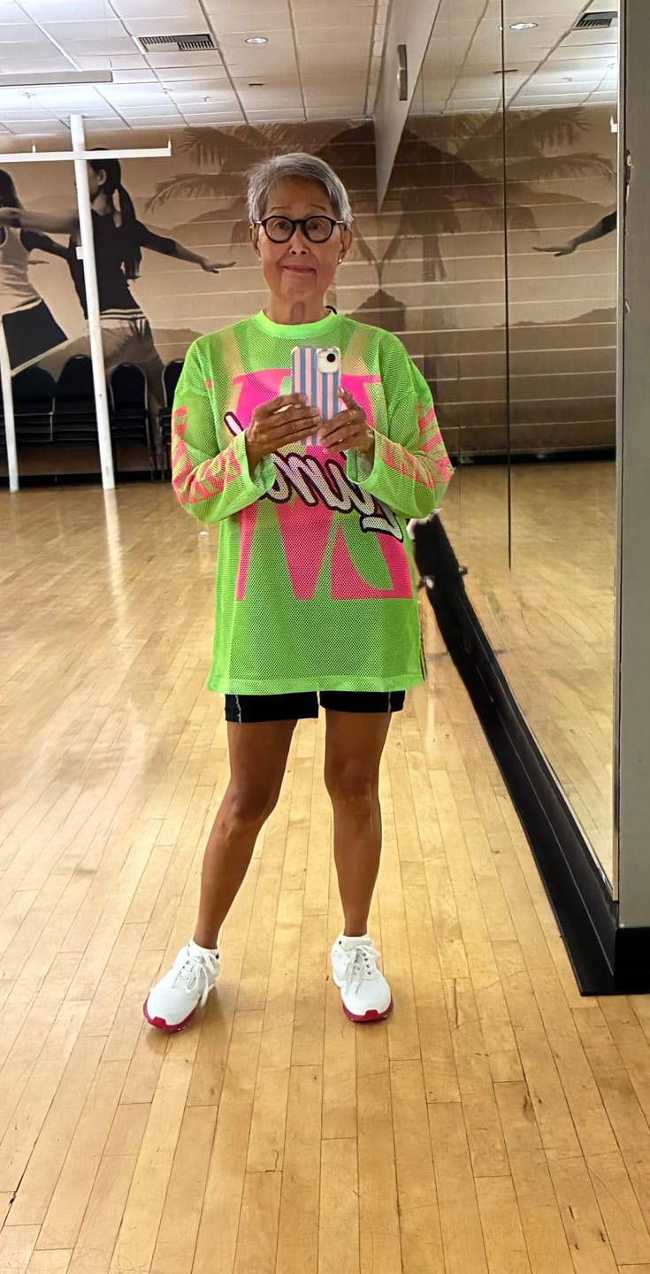 Customer photo review of Dale-Z Oversized Mesh Long Sleeve Top