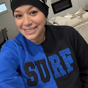 Customer photo review of Custom Glitter Embroidered Two Tone Sweatshirt | Gifts for Sports Mom
