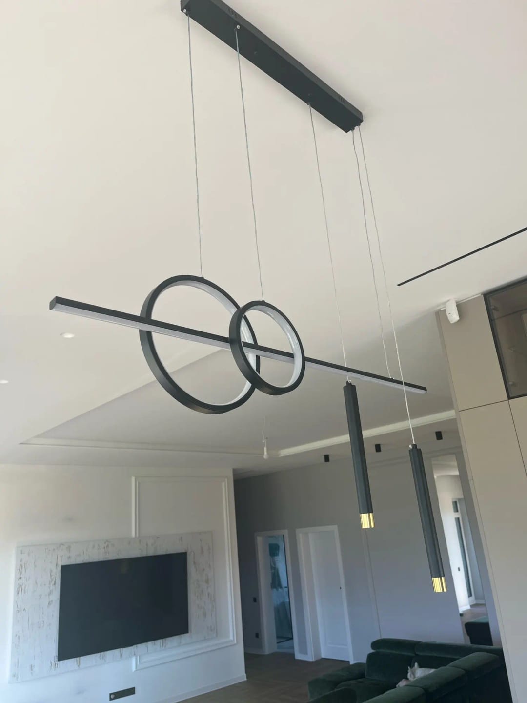 Customer photo review of Geometric Pendant Light, Dimmable Black Metal With Golden Accents