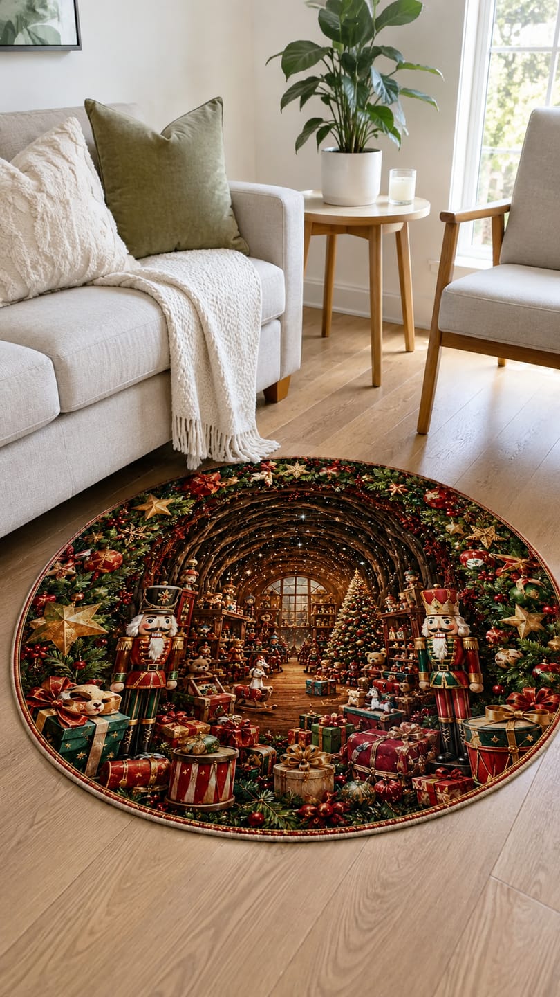 Customer photo review of Halloween 3D Vortex Optical Illusion Round Rug, Non Slip Decorative Floor Mat, Spooky Visual Trap Design, Halloween Home Decor Gift for Family & Party Lovers