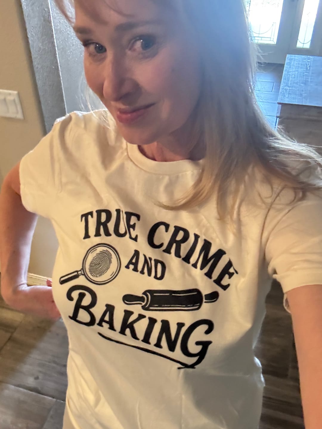 Customer photo review of True Crime And Baking T-Shirt