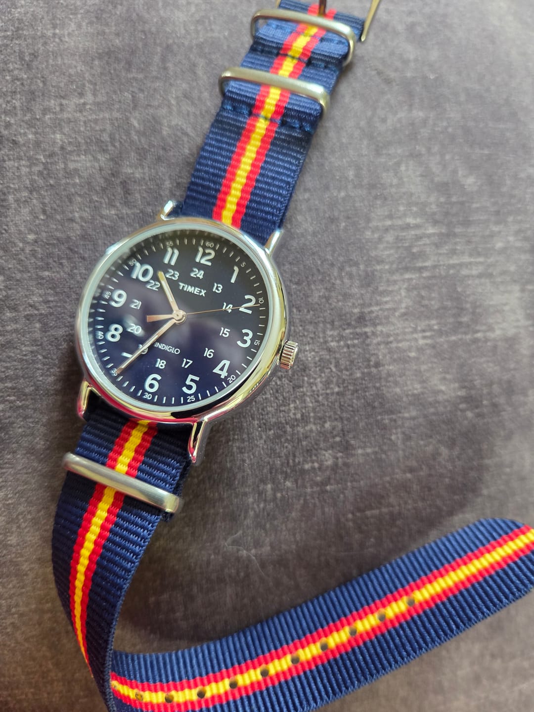 Customer photo review of Classic Military Style Strap - Blue Yellow Red Stripe