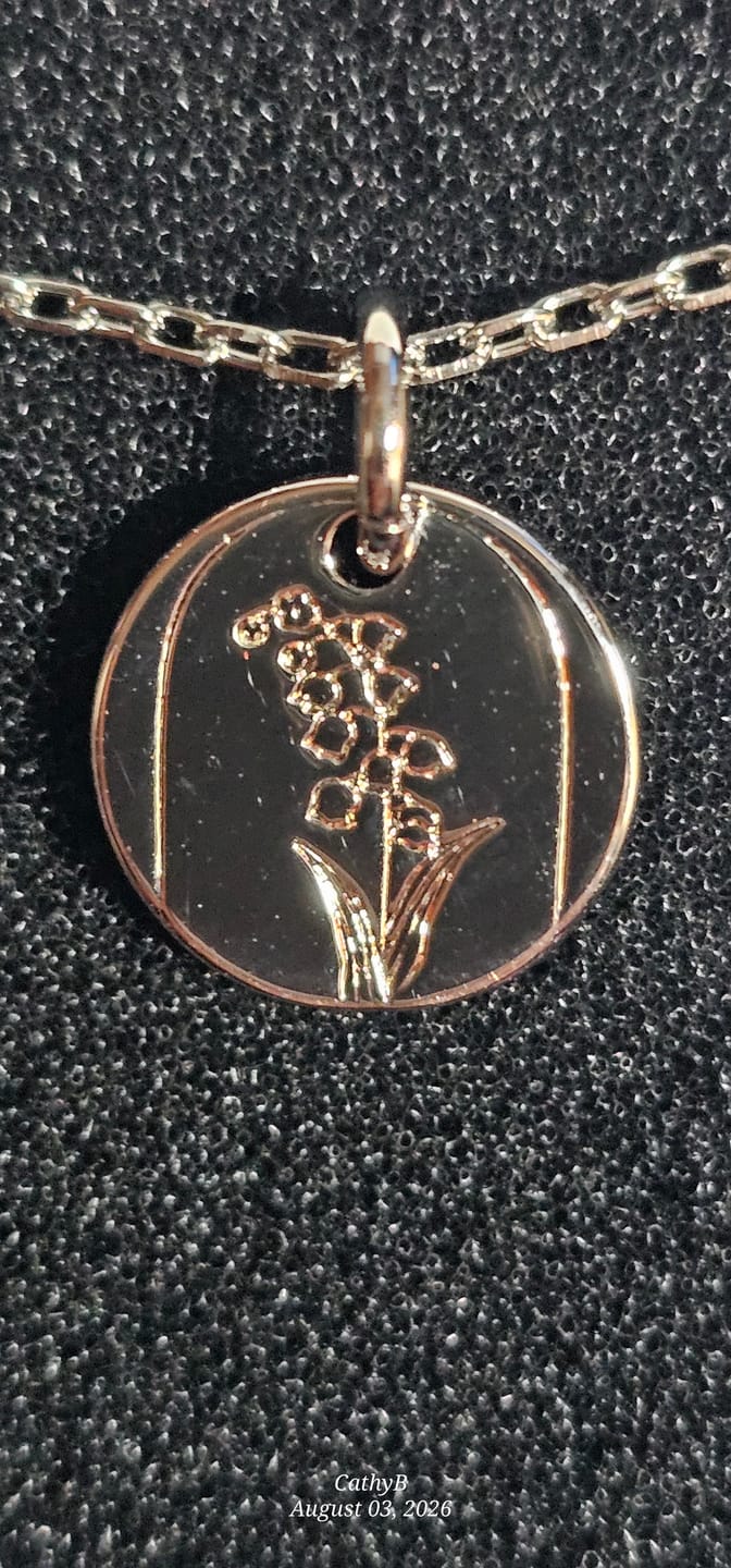 Customer photo review of Floral 18k White Gold Plated Engraved Birth Month Flower Pendant Necklace