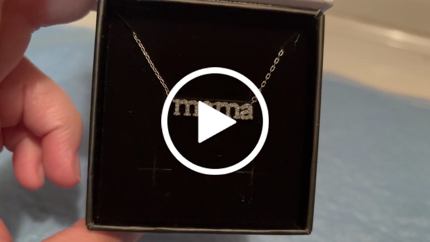 Customer video review of Kelly 18k White Gold Plated Mama Necklace with Swarovski Crystals