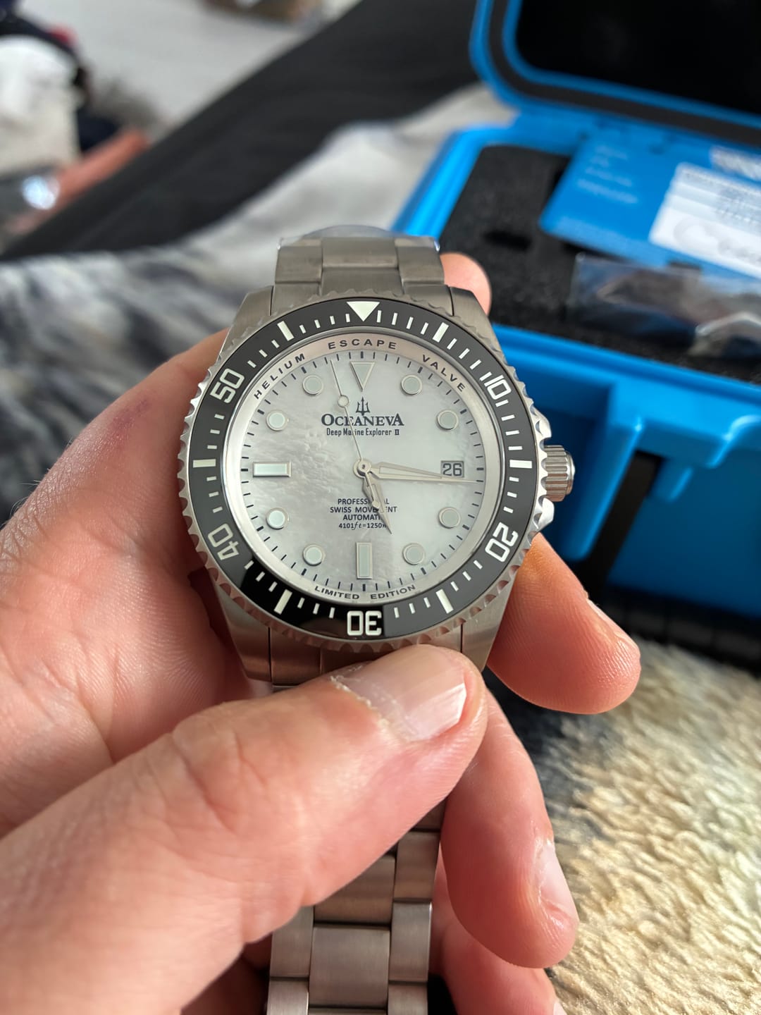 Customer photo review of Oceaneva Deep Marine Explorer II Titanium Limited Edition Watch White Dial