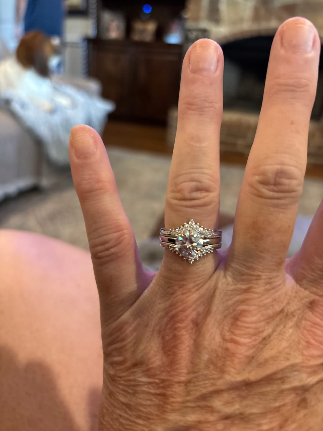 Customer photo review of Solitaire Moissanite With Enhancer Shank Bridal Engagement Ring Set