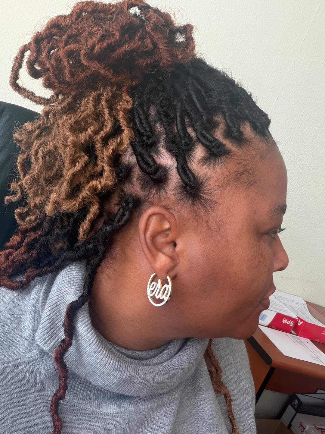 Customer photo review of Gold Luxe Mini Logo Hoops