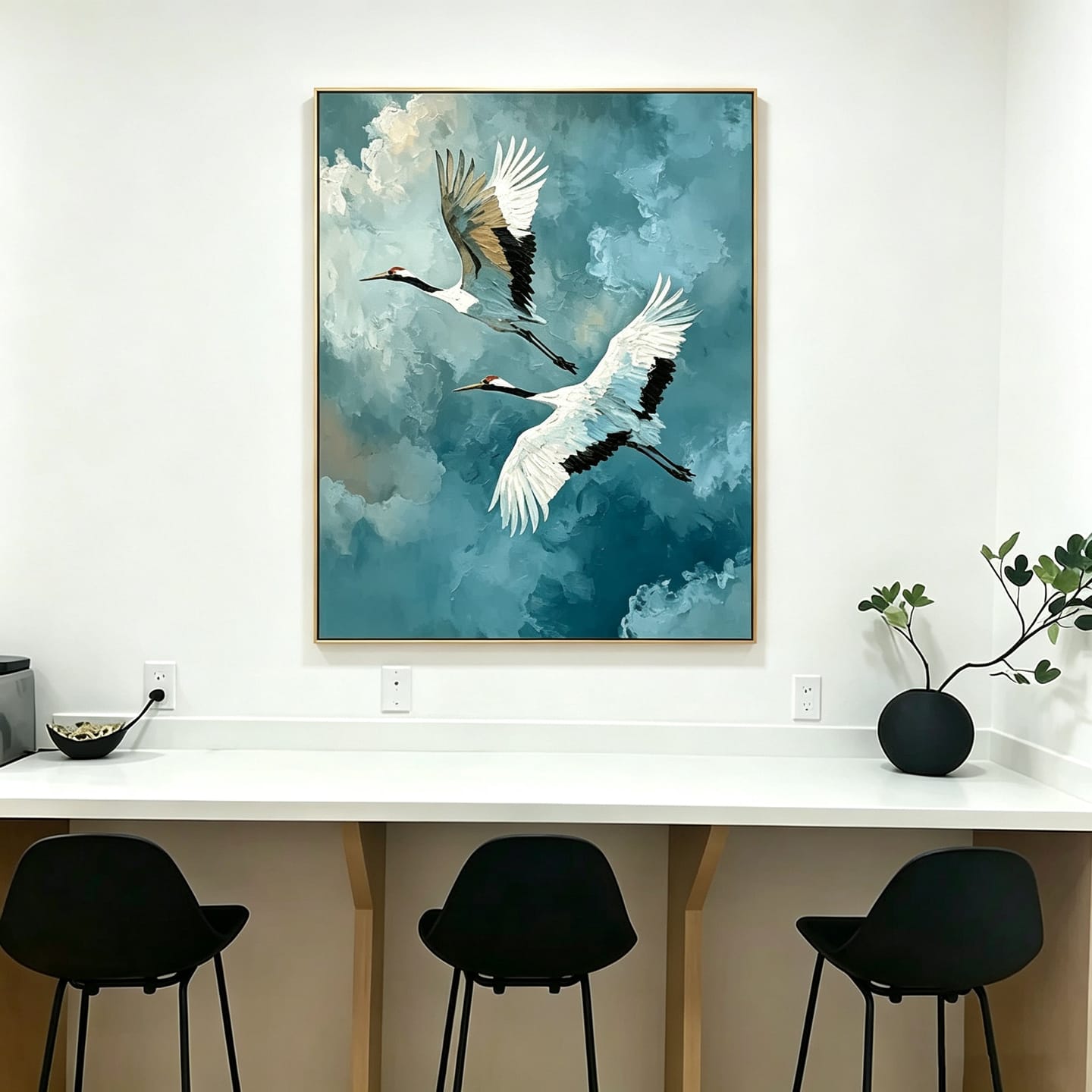 Customer photo review of Mistbound Cranes-Blue Bird Painting
