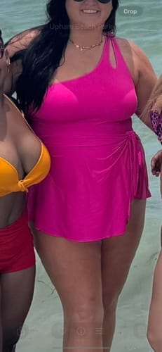 Customer photo review of Emoswim - One Shoulder One Piece Swim Dress for Women Tummy Control Swimsuit with Skirt