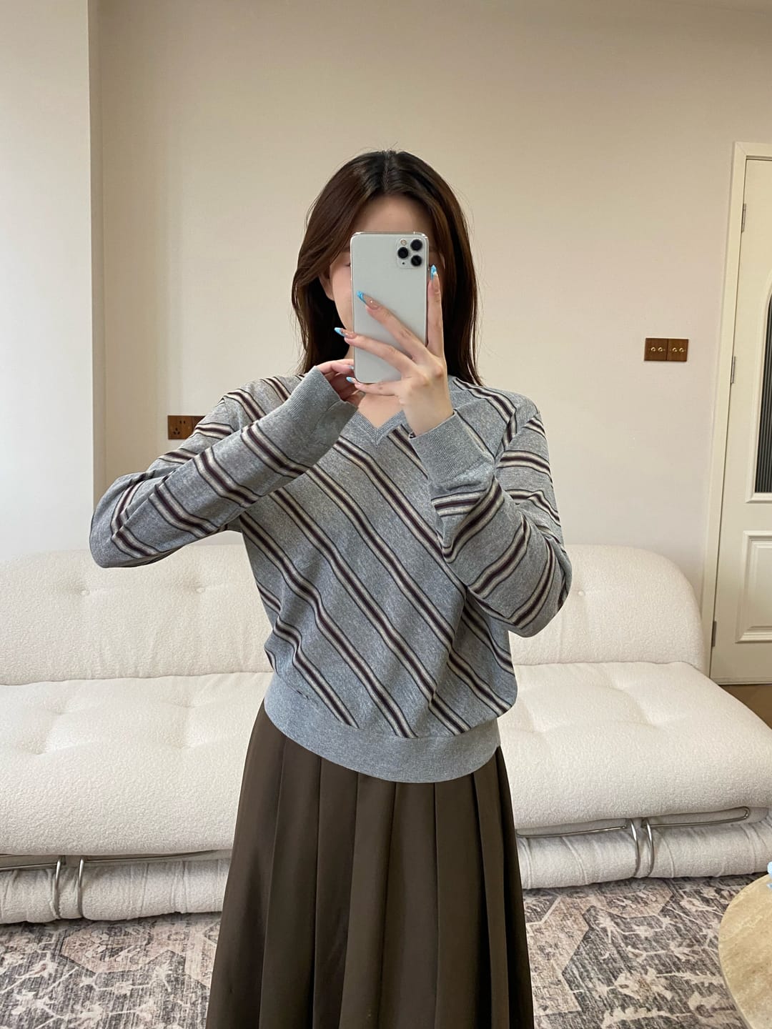 Customer photo review of LILY Contrast Stripe V-Neck Sweater