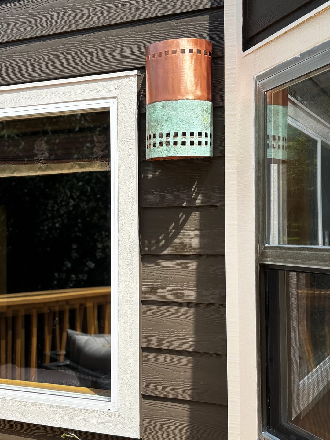 Customer photo review of Copper Wall Sconce – Green Patina Half Round Light