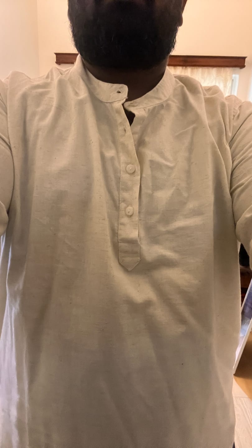 Customer photo review of Men Ecru Airy Linen Short Kurta