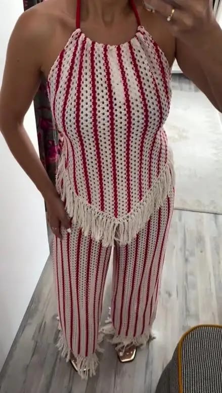 Customer photo review of Miranda Striped Fringe Two-Piece Set