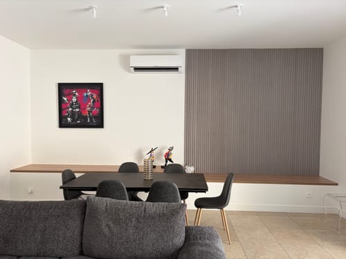 Customer photo review of Panneau Acoustique Bois - Textile Daim Gris Clair - 260 x 60 cm