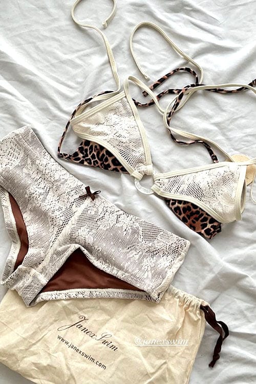 Customer photo review of Crystal Cream Lace Leopard Print O Ring Double Layer Top & Cheeky Boyshorts Bikini Set
