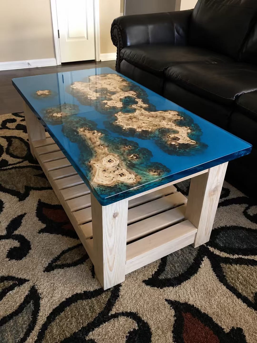 Customer photo review of Olive Burl Wood Silver Metallic Epoxy Live Edge Dining Table
