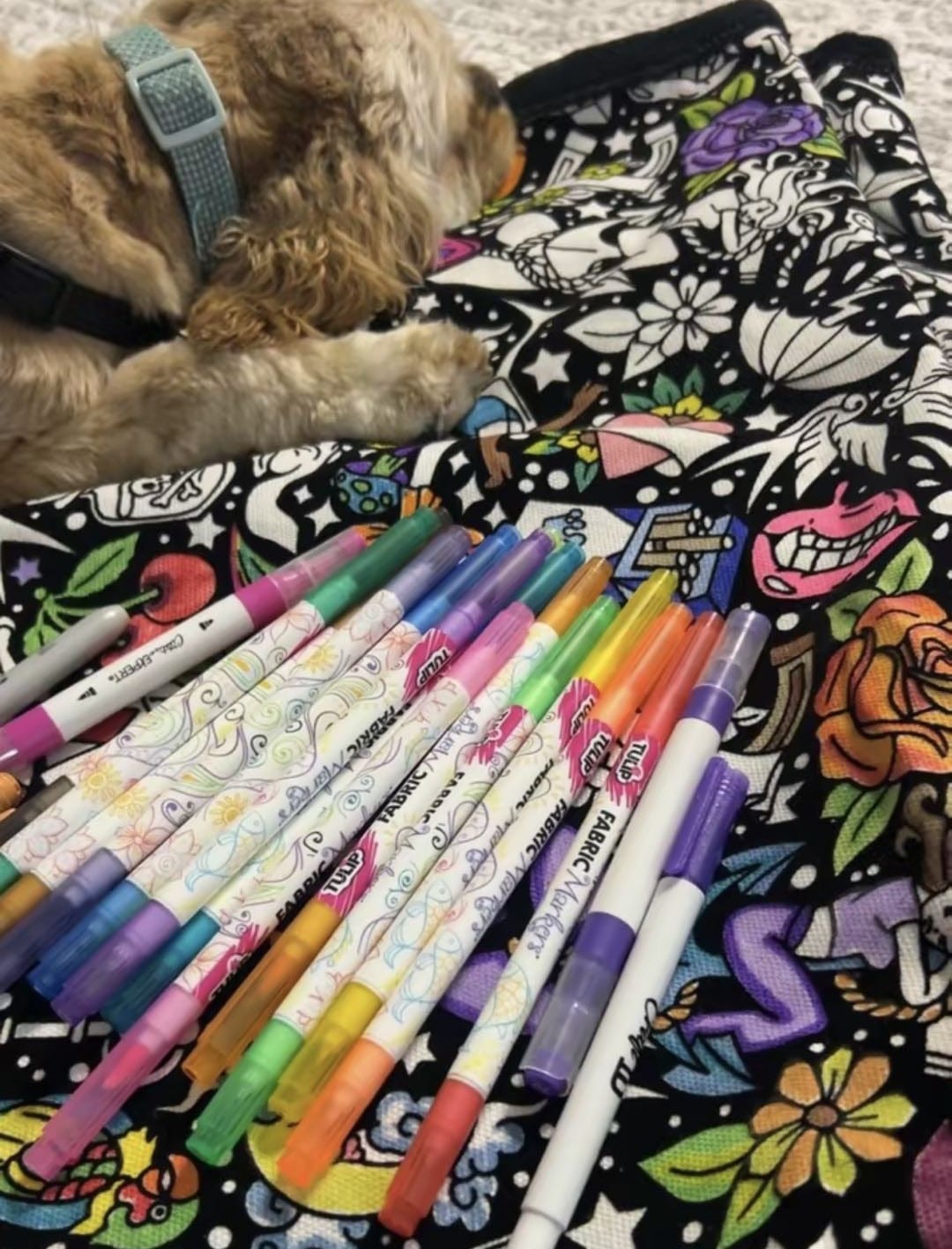 Customer photo review of DIY Drawing Blanket with 24 Colors Markers, Doodle Your Own Blankets, Customizable Washable Paint & Play Blankets for Adults