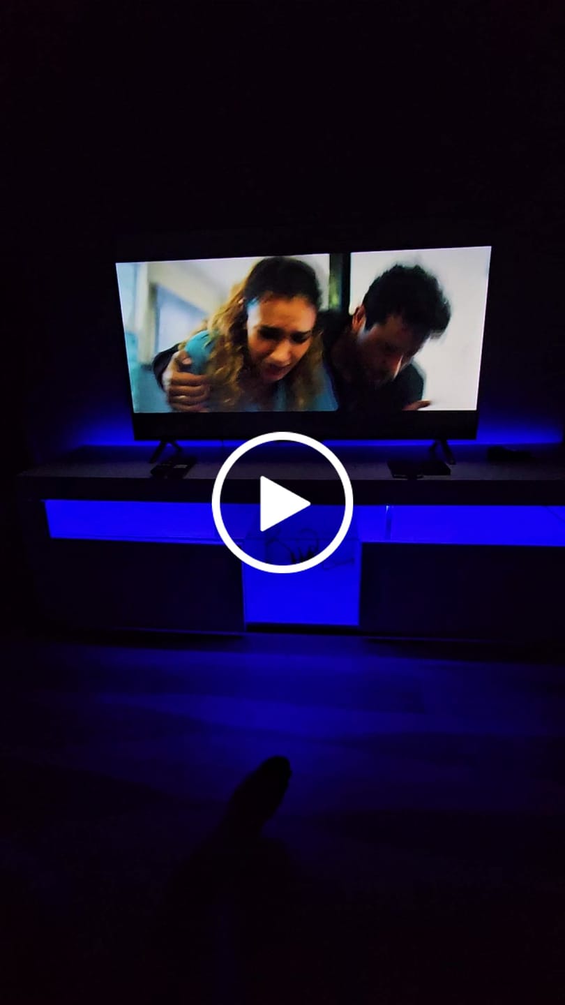 Customer video review of Modern High Gloss White TV Stand with LED Lights, Storage, 55" Max