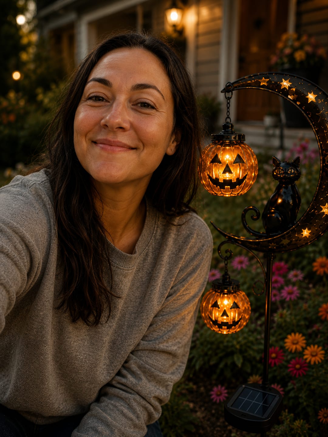 Customer photo review of Halloween Pumpkin Moon Garden Stake Light