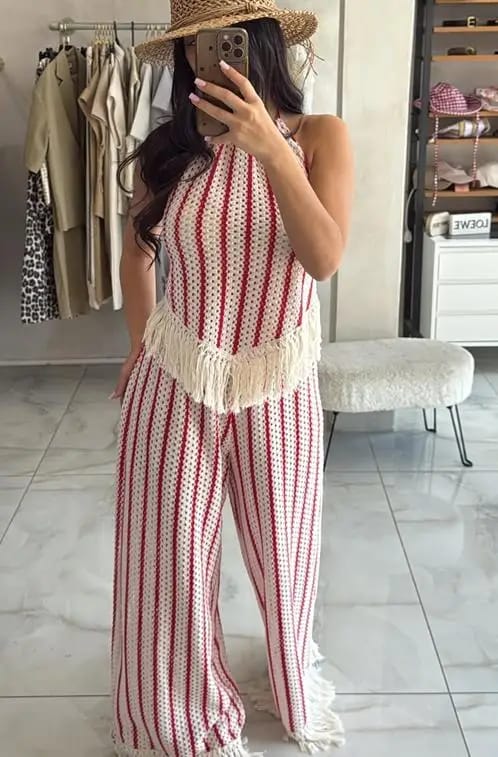 Customer photo review of Miranda Striped Fringe Two-Piece Set