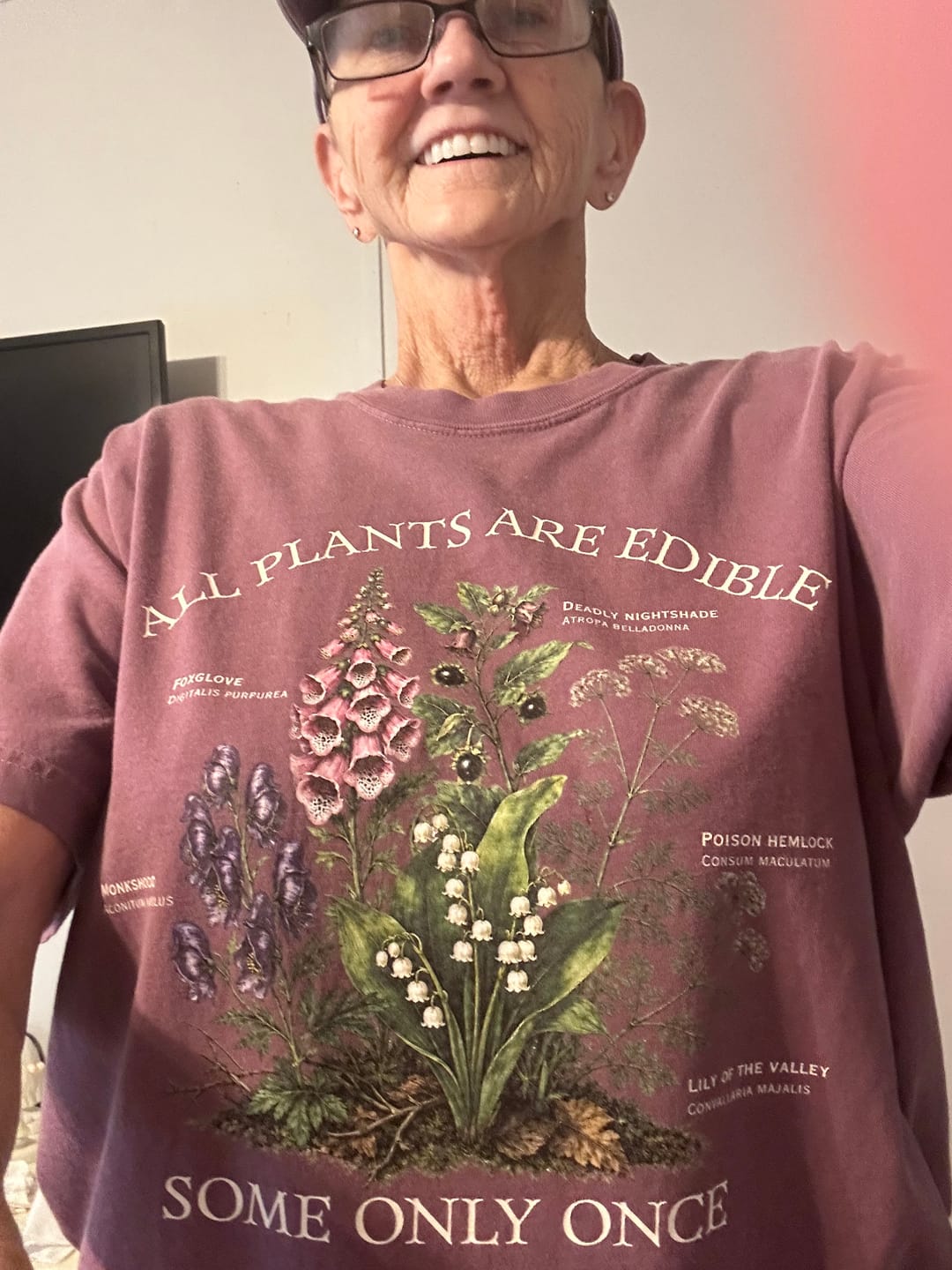 Customer photo review of All Mushrooms Are Edible T-Shirt