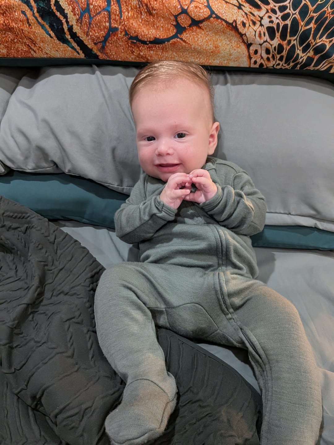Customer photo review of Footie Pajamas, Merino Wool, Sage
