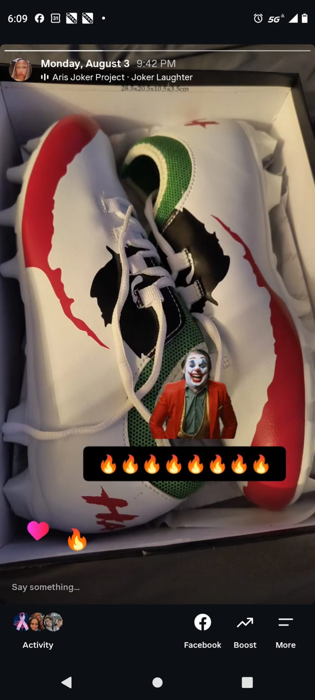 Customer photo review of The Officially Licensed Joker Football Cleats - Velocity 2.0 by Phenom Elite