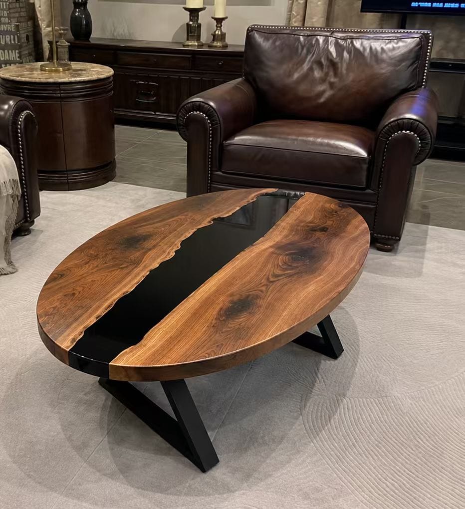 Customer photo review of Wood Live Edge Rectangle Epoxy Resin Dining Table