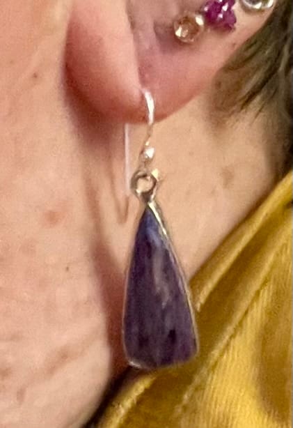 Customer photo review of Charoite Earrings 1 3/8" (German Silver)