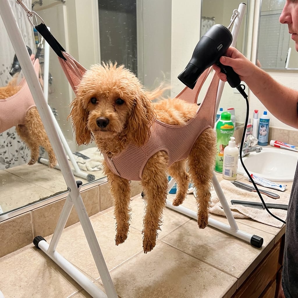 Customer photo review of Pawrelia™ Grooming Hammock Stand