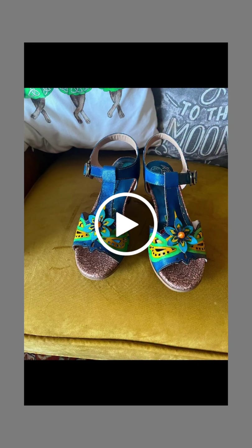 Customer video review of Retro Handmade Colored Stripe Heel Comfy Sandals