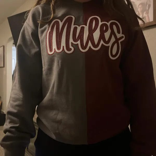 Customer photo review of Custom Glitter Team Mascot Two Tone Embroidered Sweatshirt For Game Day | Gifts for Sports Mom
