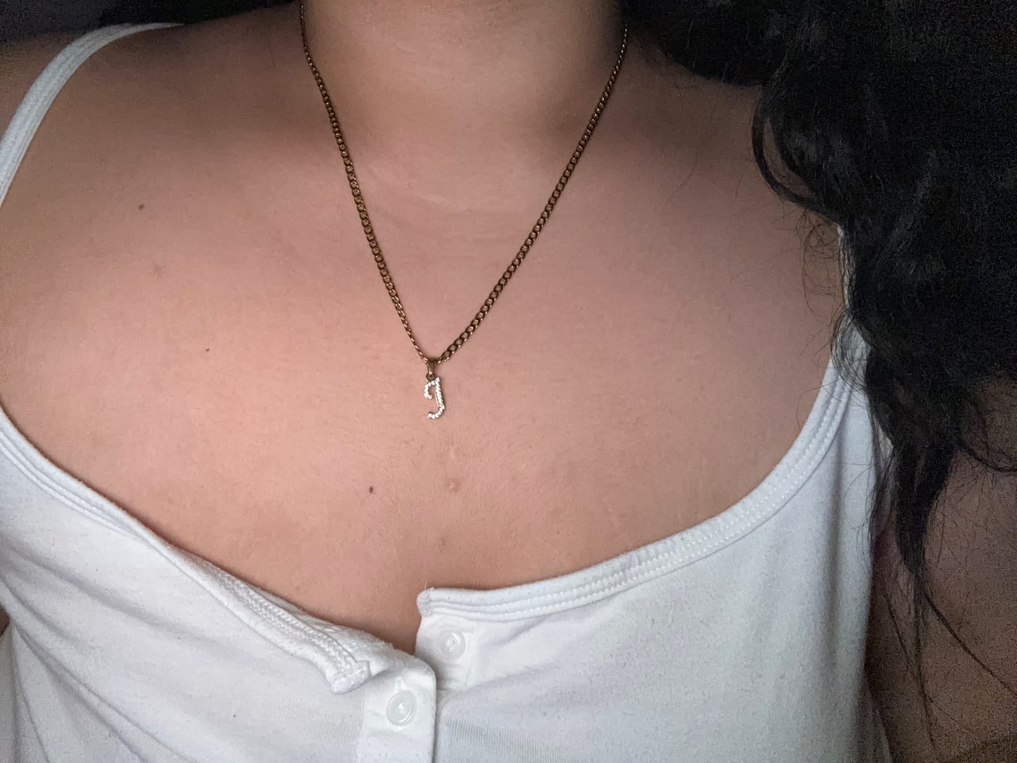 Customer photo review of Script Iced Letter Necklace