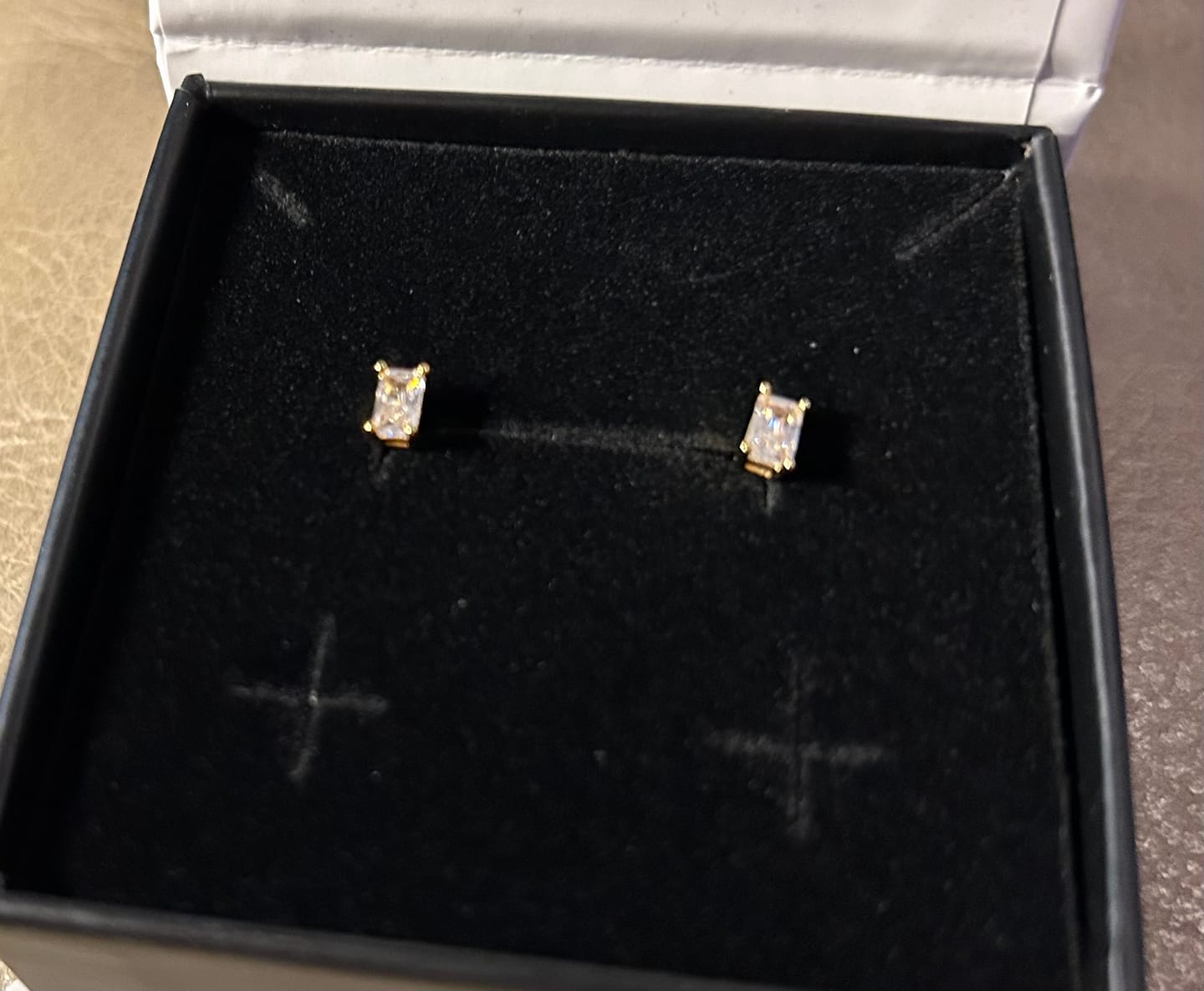 Customer photo review of Mia 18k White Gold Plated Sterling Silver Stud Earrings with Simulated Diamond Crystals