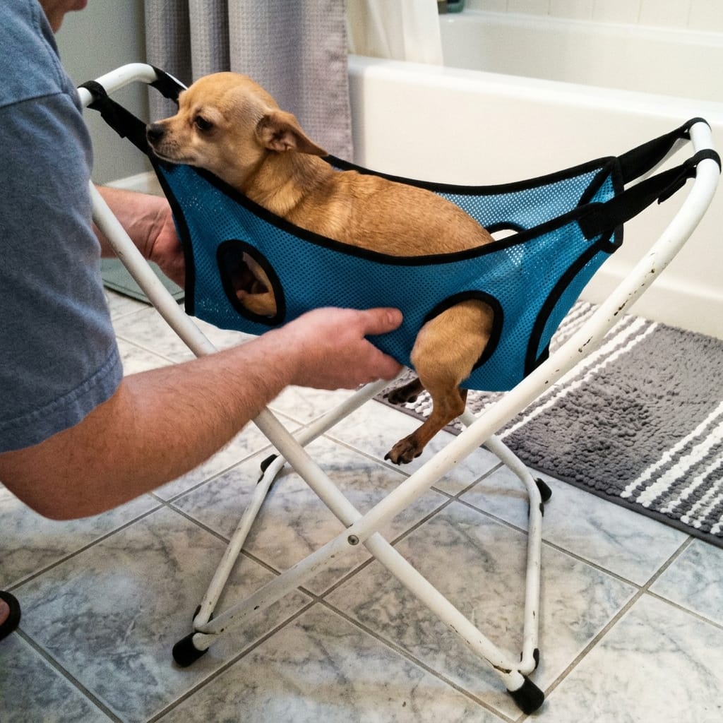 Customer photo review of Pawrelia™ Grooming Hammock Stand