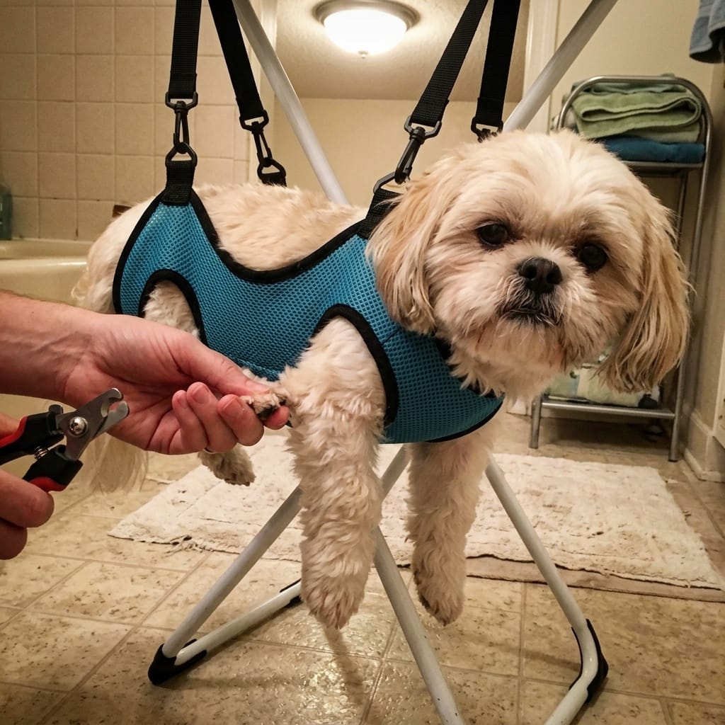 Customer photo review of Pawrelia™ Grooming Hammock Stand
