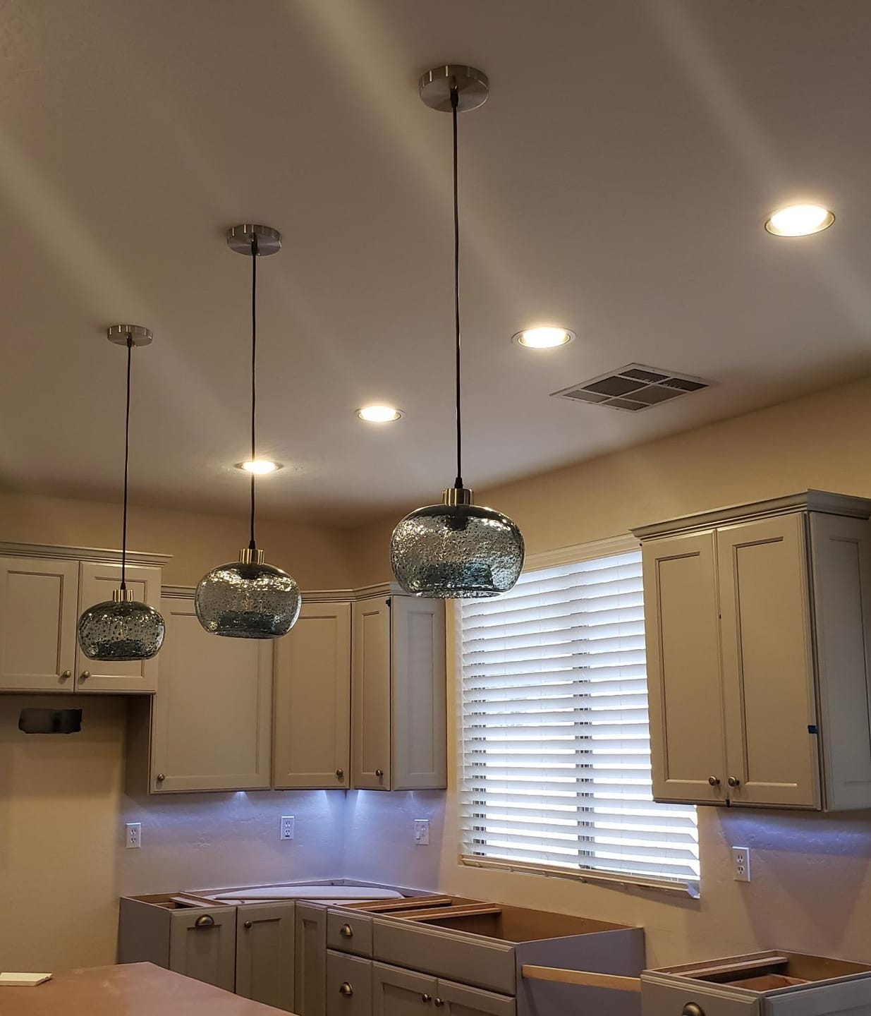 Customer photo review of Coastal  Seeded Glass Pendant Light, Blue