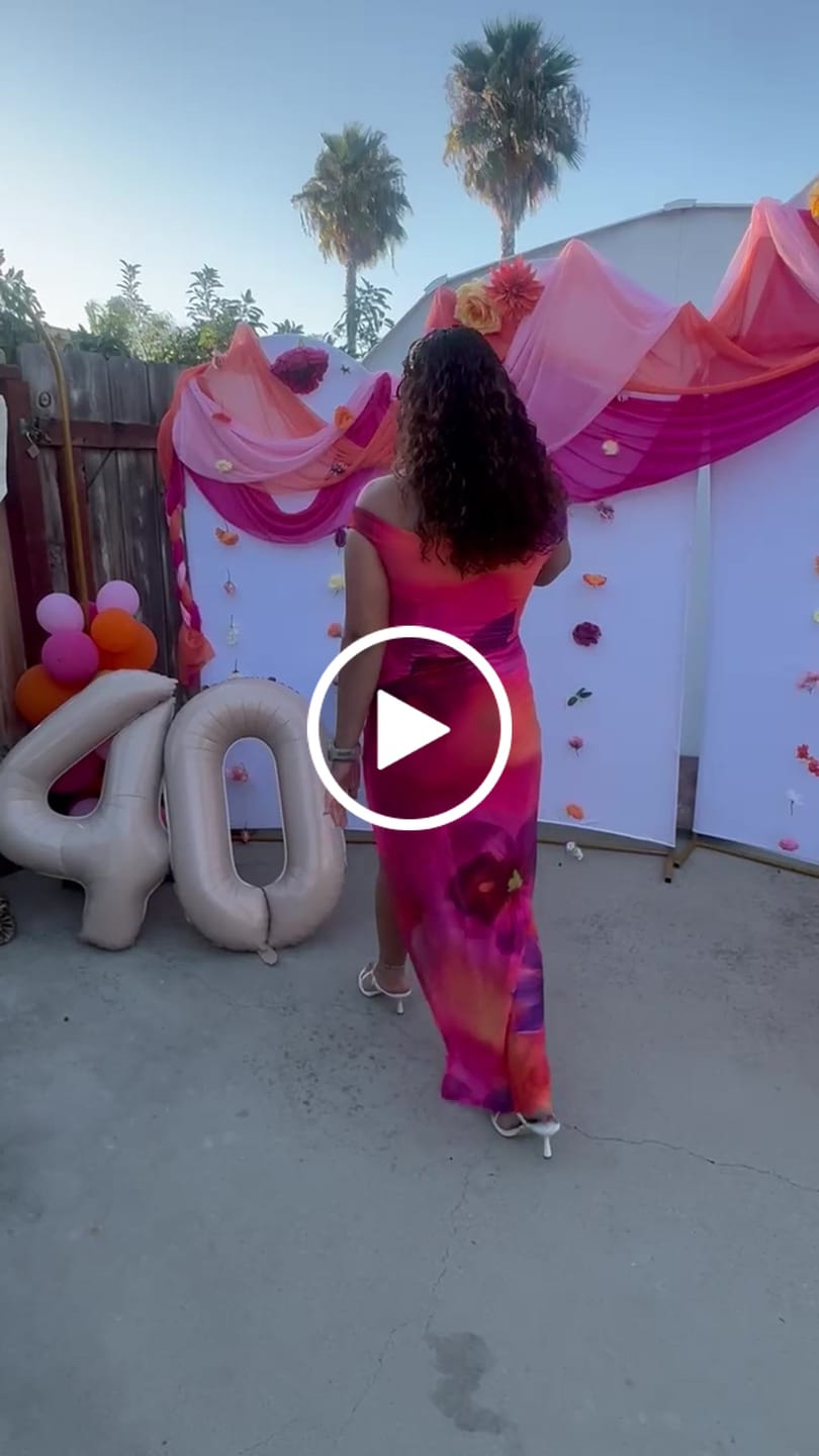 Customer video review of Solmira Mesh Off Shoulder Maxi Dress - Pink Multi